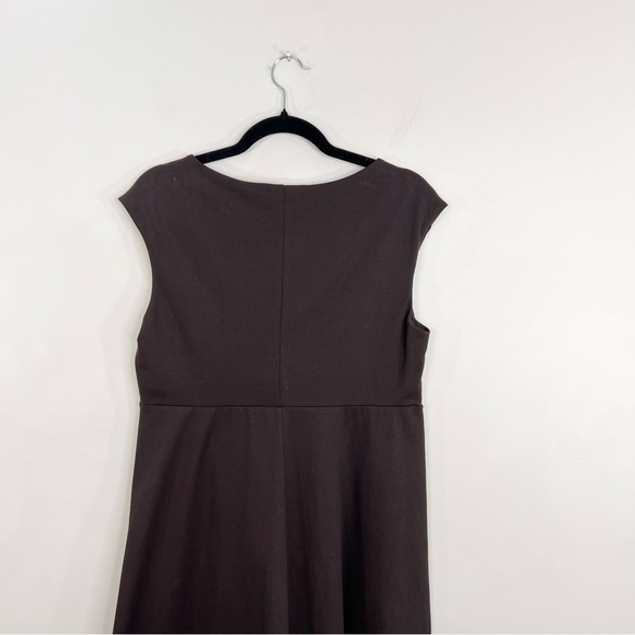 Weekend Max Mara quiet luxury brown jersey knit v neck high low hem midi dress - Picture 7 of 12